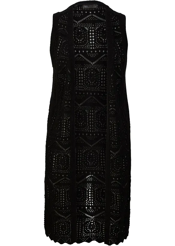 Gilet long en maille ajourée sans manches, bonprix