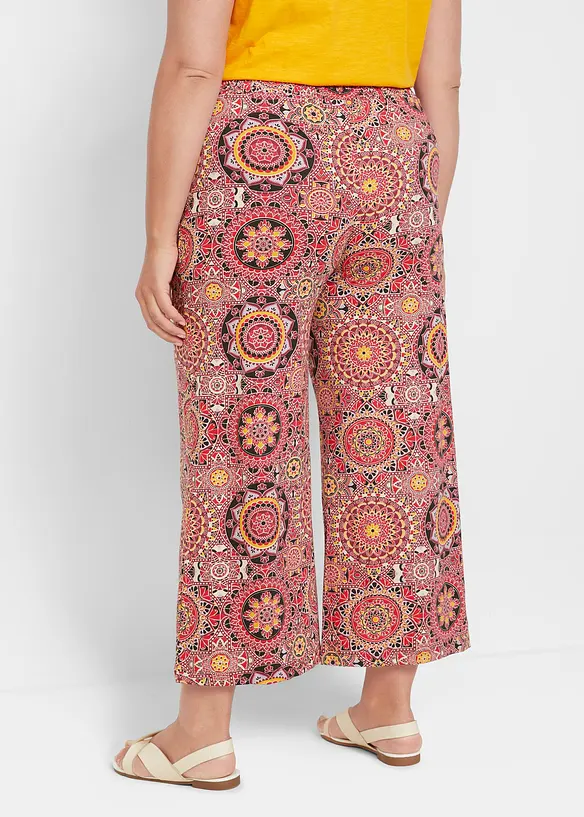 Jupe-culotte large en jersey avec large taille smok&eacute;e, longueur 7/8, bonprix