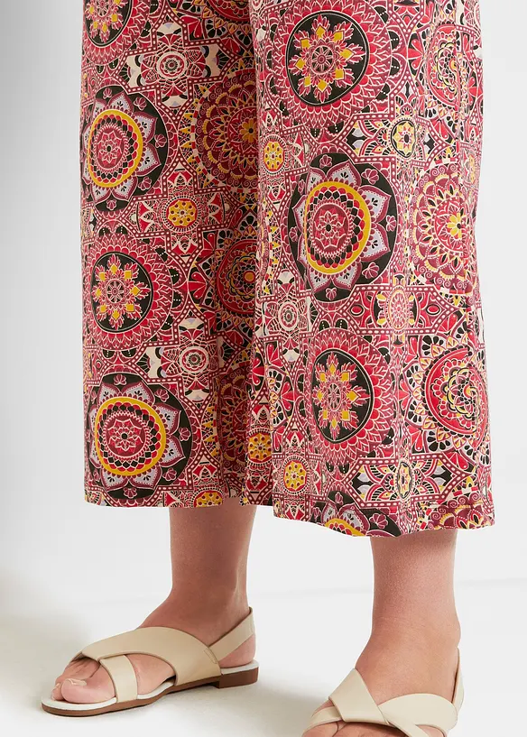Jupe-culotte large en jersey avec large taille smok&eacute;e, longueur 7/8, bonprix