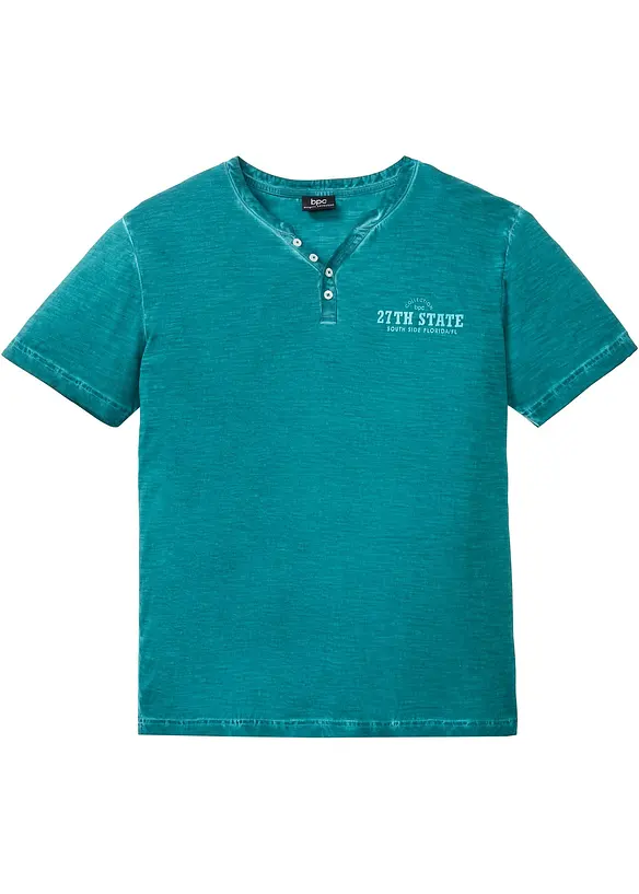 T-shirt col tunisien, aspect délavé, 100% coton, bonprix