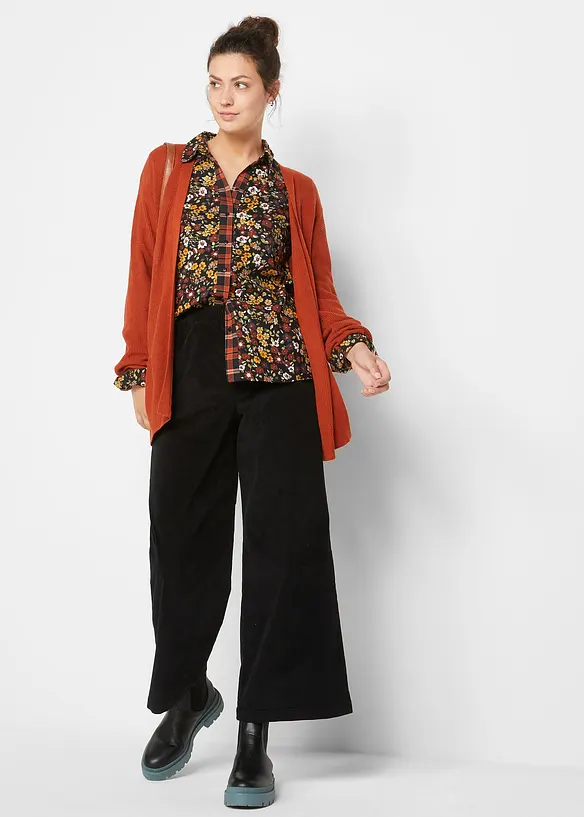 Pantalon en velours côtelé, taille haute élastiquée, bonprix