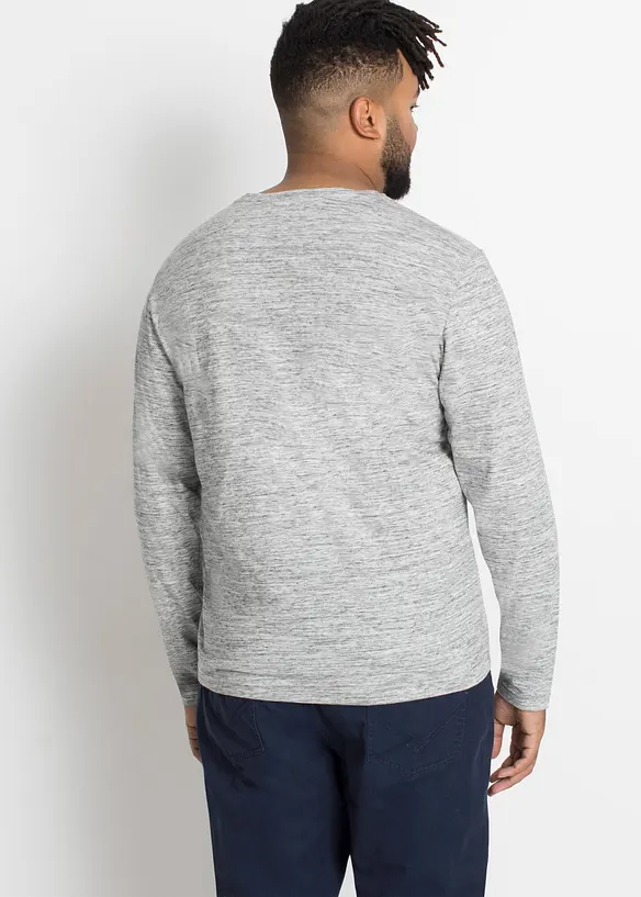Lot de 3 T-shirts manches longues chin&eacute;s en coton m&eacute;lang&eacute;, bonprix