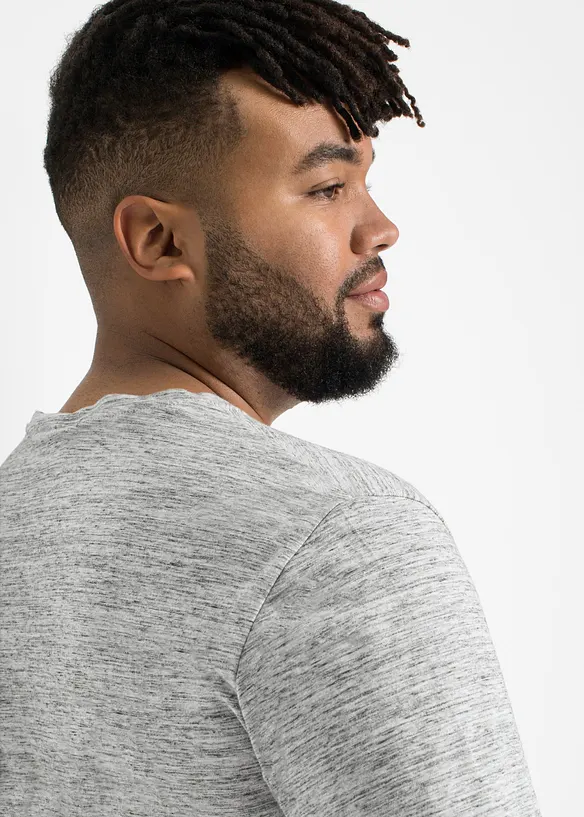 Lot de 3 T-shirts manches longues chin&eacute;s en coton m&eacute;lang&eacute;, bonprix