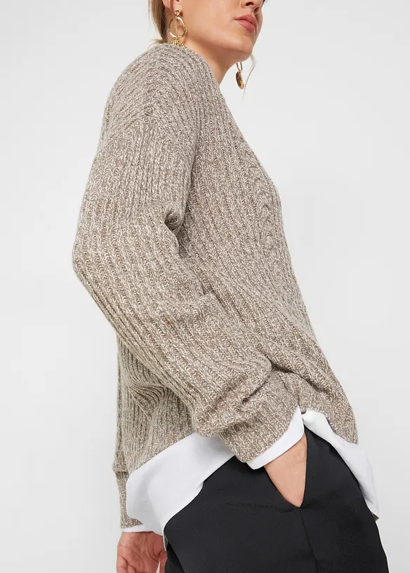 Oversize-Pullover mit Zopfmuster, bonprix