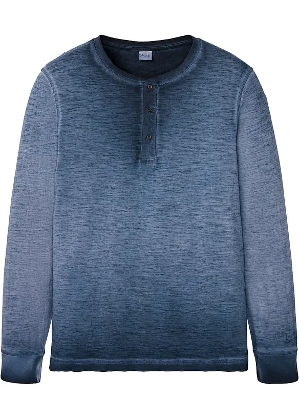 T-shirt coton col tunisien aspect délavé, manches longues, bonprix