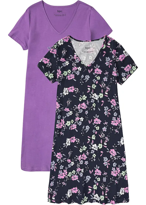 Lot de 2 chemises de nuit 100% coton, bonprix