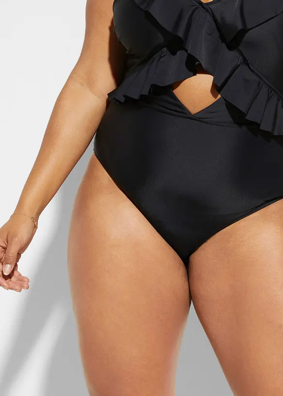 Maillot 1 pièce à découpe et volants, bonprix