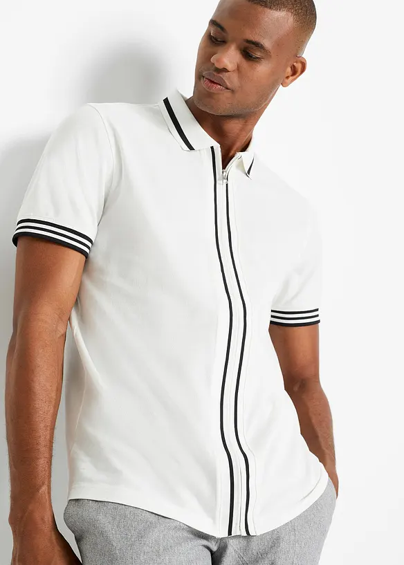 Polo zippé en maille piquée 100% coton, bonprix