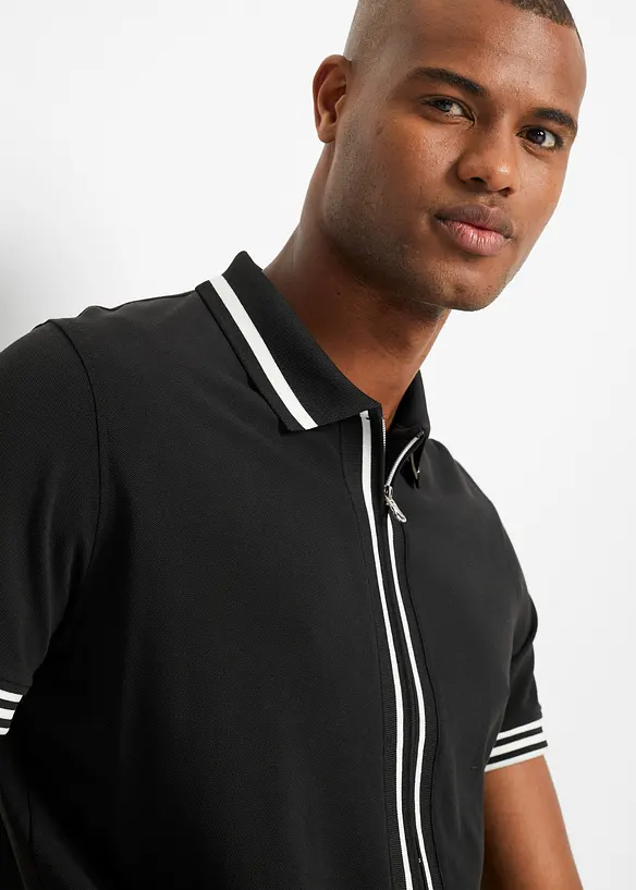Polo zippé en maille piquée 100% coton, bonprix