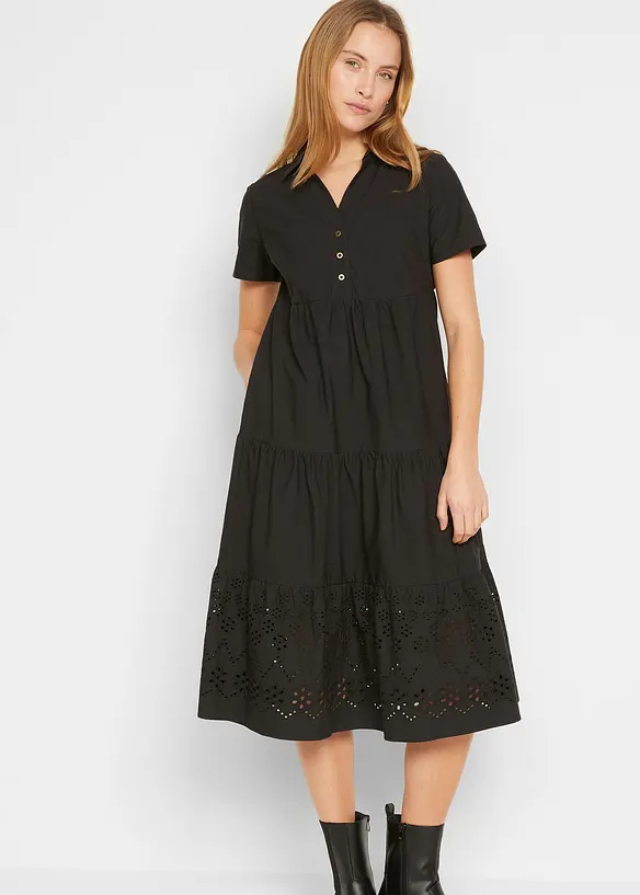 Tunika-Kleid aus reiner Baumwolle mit Lochstickerei, bonprix