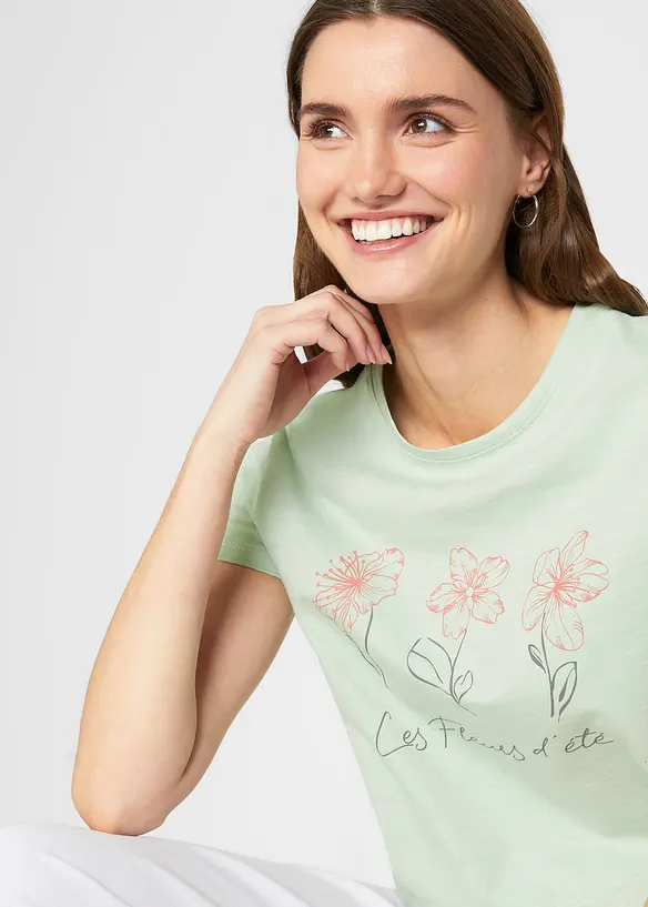 Lot de 2 T-shirts basiques avec imprimé, bonprix