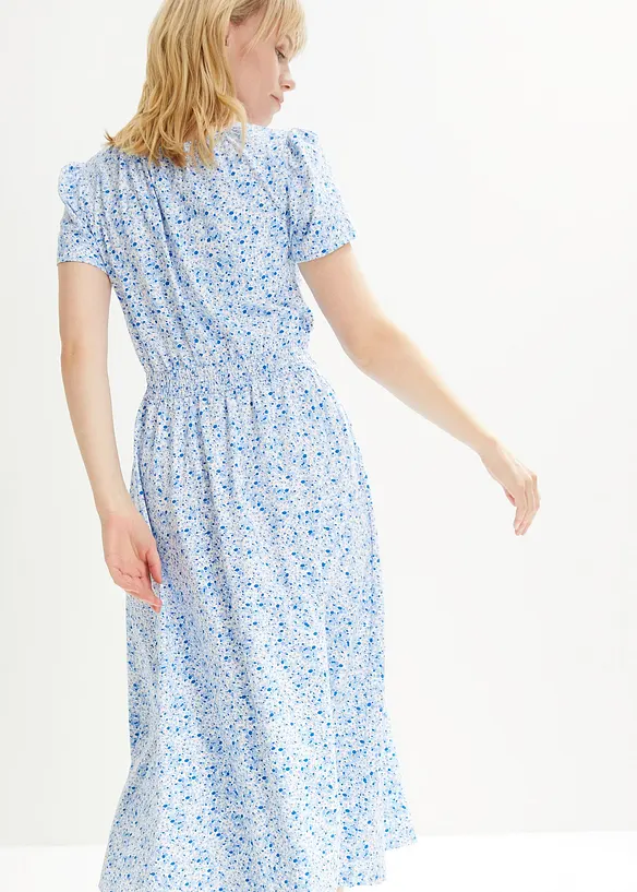 Robe midi en jersey de coton avec large smock à la taille, bonprix