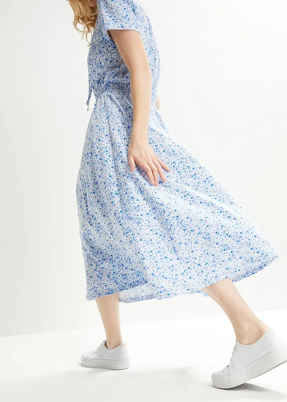 Robe midi en jersey de coton avec large smock à la taille, bonprix