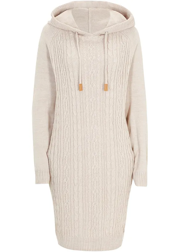 Kapuzen-Strickkleid mit Zopfmuster, bonprix