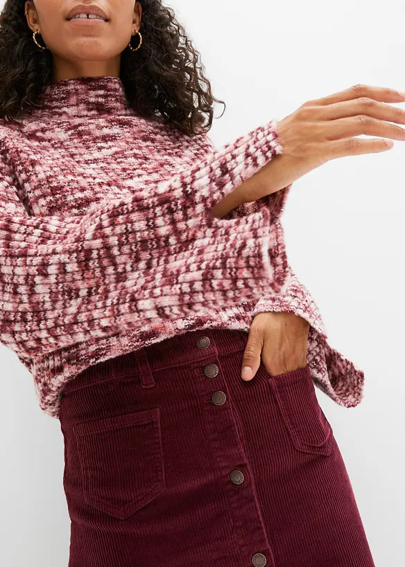 Jupe boutonnée en velours côtelé stretch, bonprix