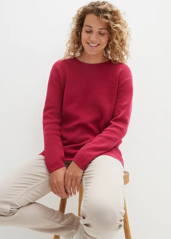Pull col rond en maille milano c&ocirc;tel&eacute;e, bonprix