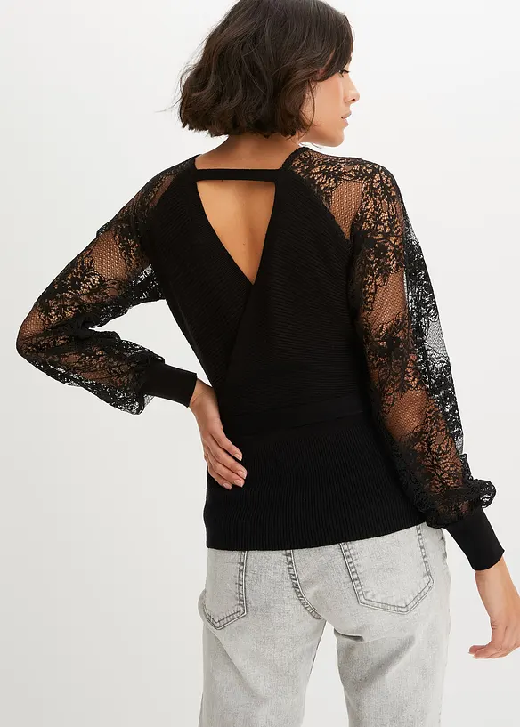 Pull en fine maille avec dentelle, bonprix