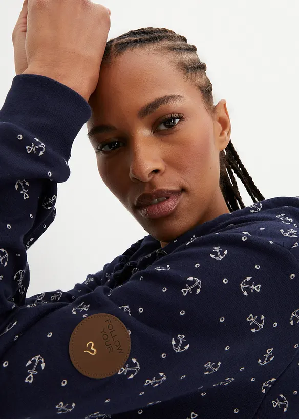 Kapuzensweatshirt mit Reißverschluss aus reiner Baumwolle, bonprix
