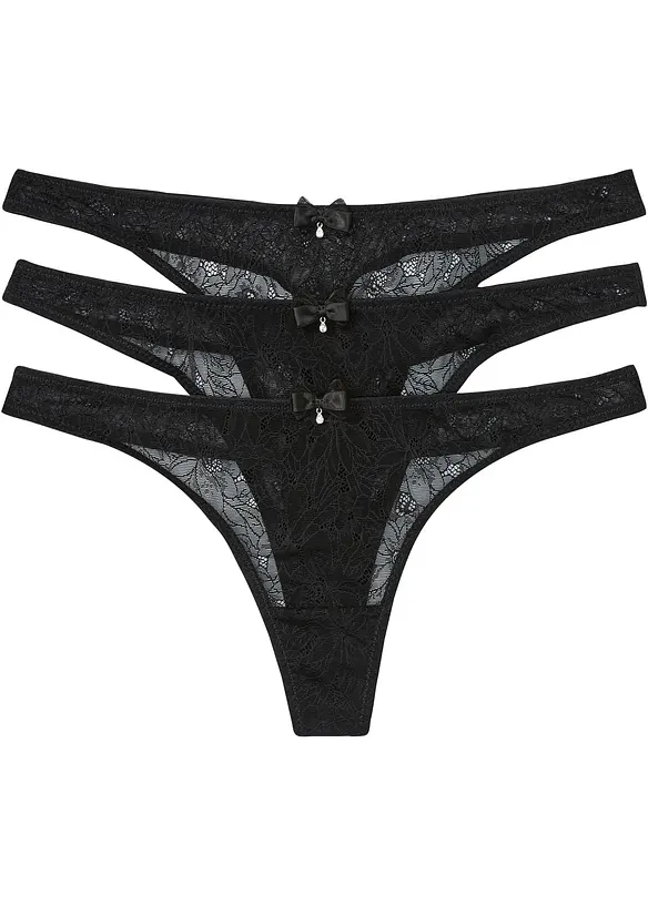 String aus edler Spitze (3er Pack), bonprix