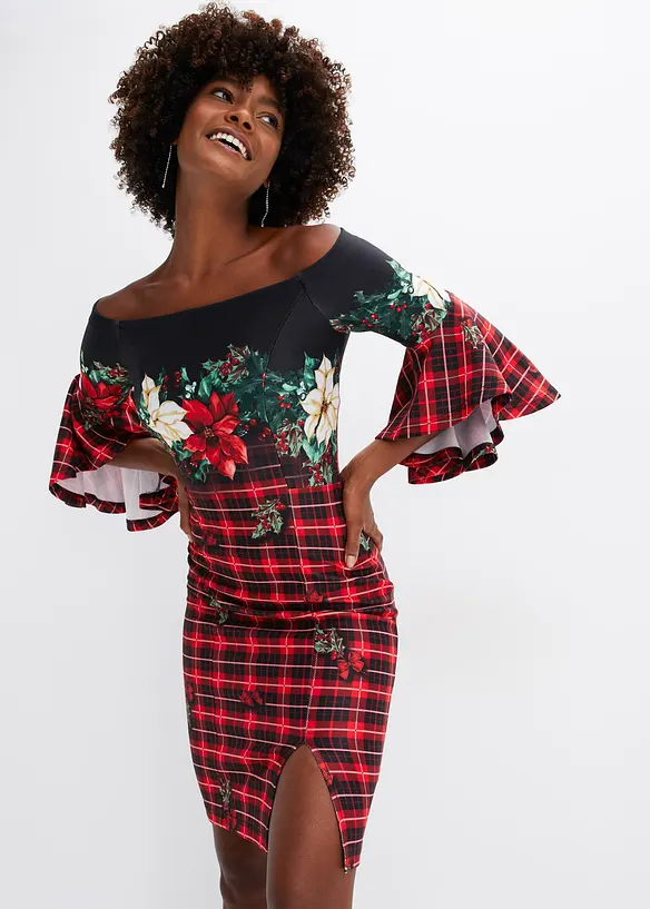 Robe Bardot de Noël en néoprène épais, bonprix