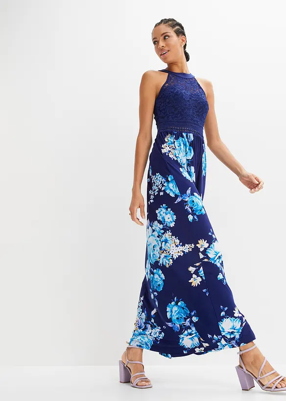 Maxikleid mit Blumen-Print und Spitze, bonprix
