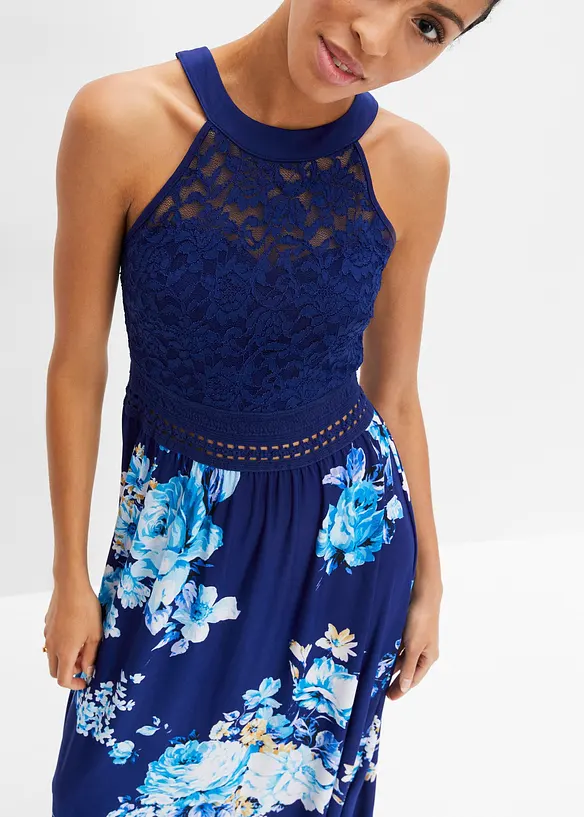 Maxikleid mit Blumen-Print und Spitze, bonprix