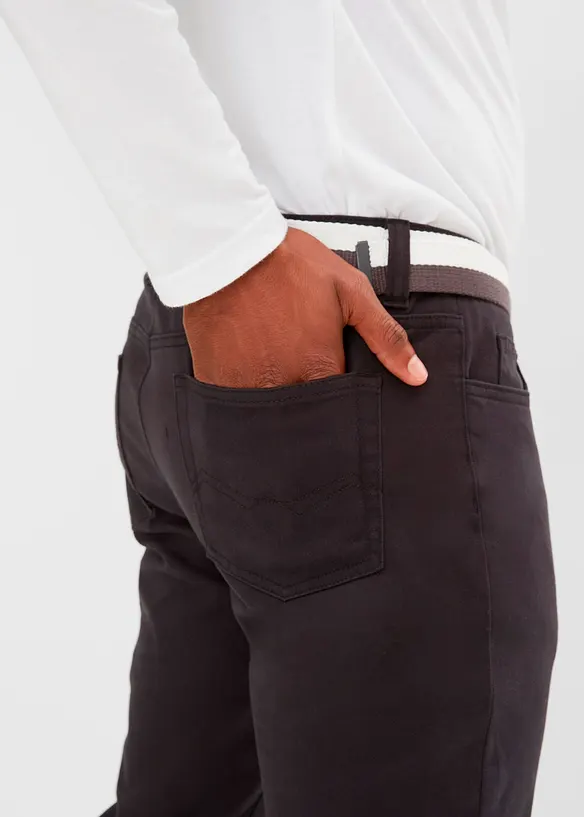 Pantalon stretch Regular Fit avec ceinture, Straight, bonprix
