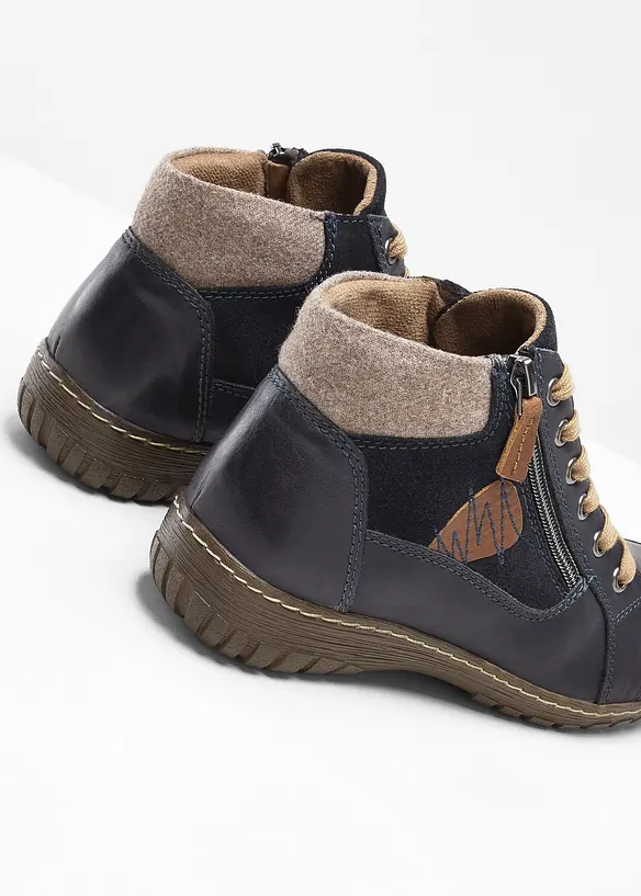 Boots &agrave; lacets en cuir, largeur confort, bonprix