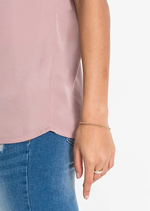 Lockere Satin-Kurzarmbluse mit überschnittenen Schultern, bonprix