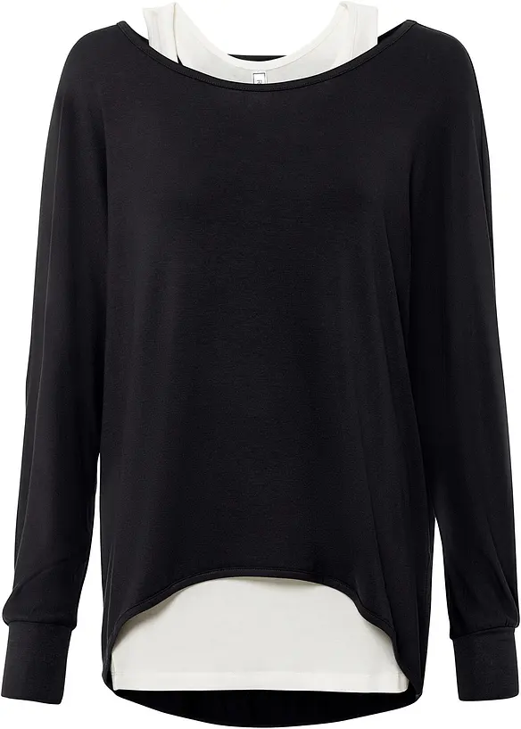 T-shirt long et top en viscose extensible, bonprix