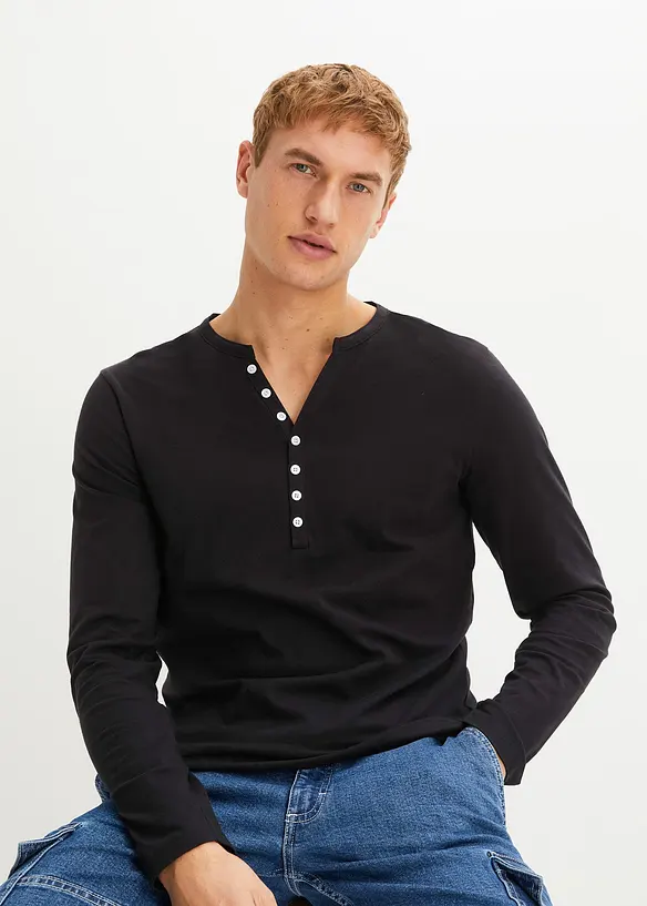 Langarm-Henleyshirt aus reiner Bio-Baumwolle, Slim Fit, bonprix