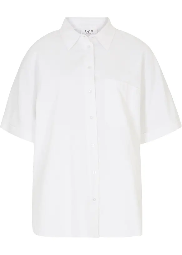 Chemisier manches coudes oversize en lin mélangé, bonprix