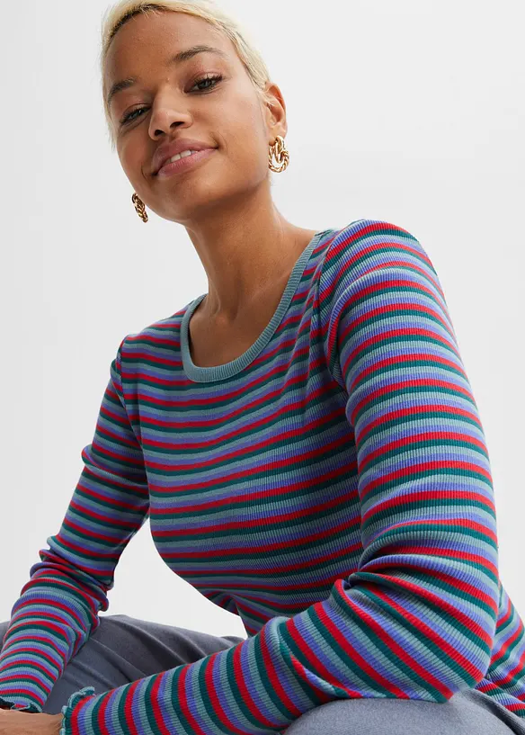 Rippshirt gestreift aus Bio-Baumwolle, bonprix