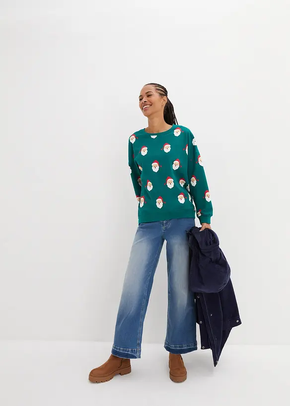 Weihnachts-Sweatshirt mit Vokuhila Saum, bonprix