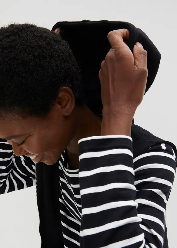 Long-Sweatweste mit Kapuze aus Baumwoll-Mix, bonprix