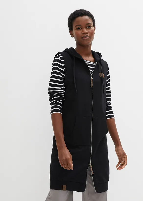 Long-Sweatweste mit Kapuze aus Baumwoll-Mix, bonprix