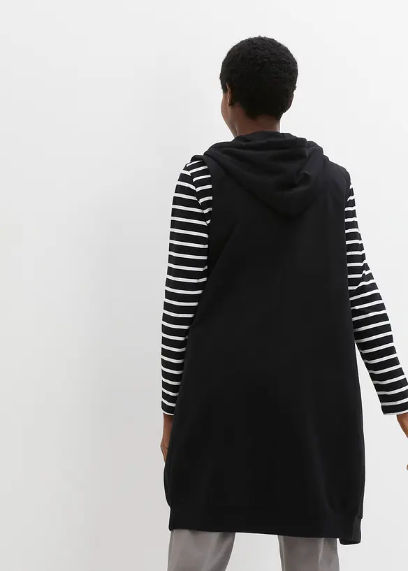 Long-Sweatweste mit Kapuze aus Baumwoll-Mix, bonprix