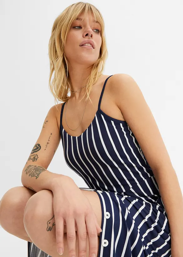 Sommerliches Jerseykleid mit Knopfleiste und Streifen, bonprix