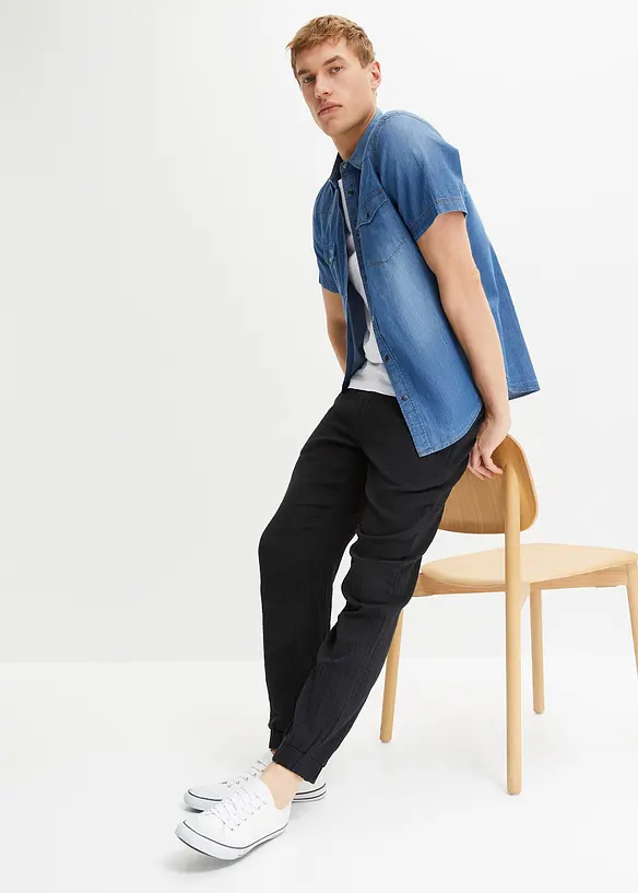 Regular Fit Musselin Schlupfhose aus reiner Baumwolle, Tapered, bonprix