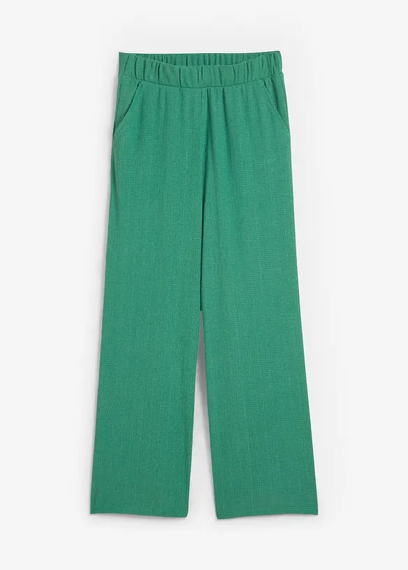 Pantalon large en jersey texturé, taille haute, bonprix