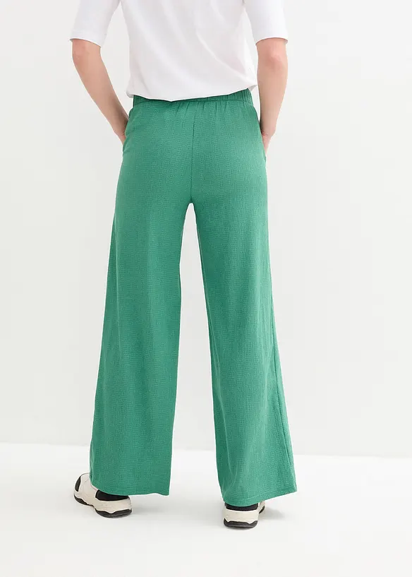 Pantalon large en jersey texturé, taille haute, bonprix