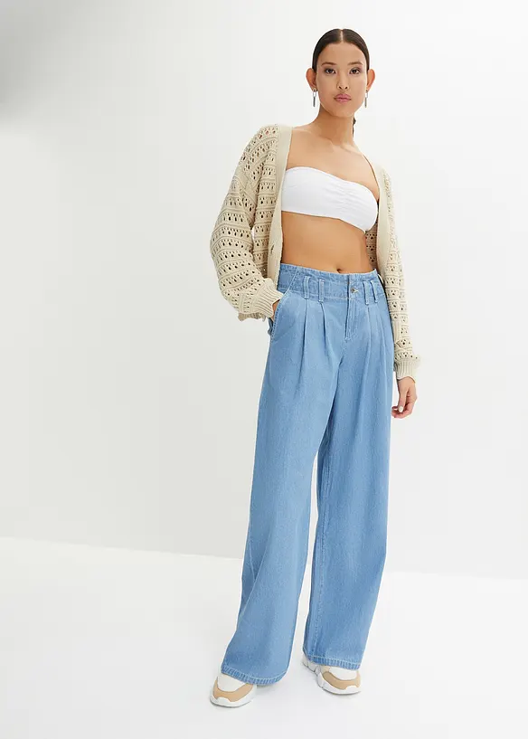 Ajour-Strickjacke aus reiner Baumwolle, bonprix