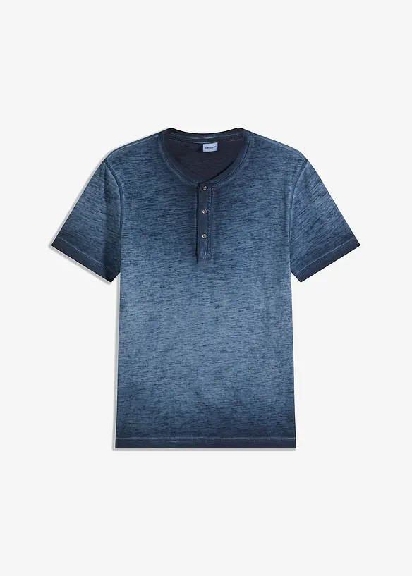 T-shirt col tunisien 100% coton, aspect délavé, bonprix