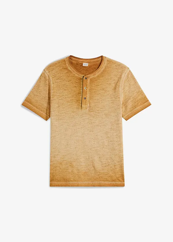 T-shirt col tunisien 100% coton, aspect d&eacute;lav&eacute;, bonprix