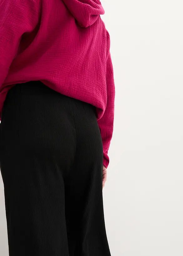 Pantalon large en jersey texturé, taille haute, bonprix