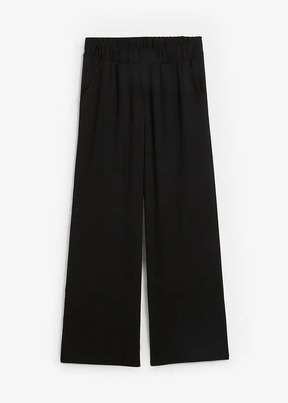 Pantalon large en jersey texturé, taille haute, bonprix
