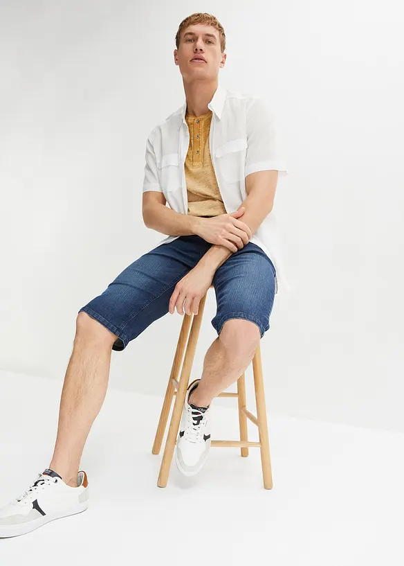 T-shirt col tunisien 100% coton, aspect d&eacute;lav&eacute;, bonprix