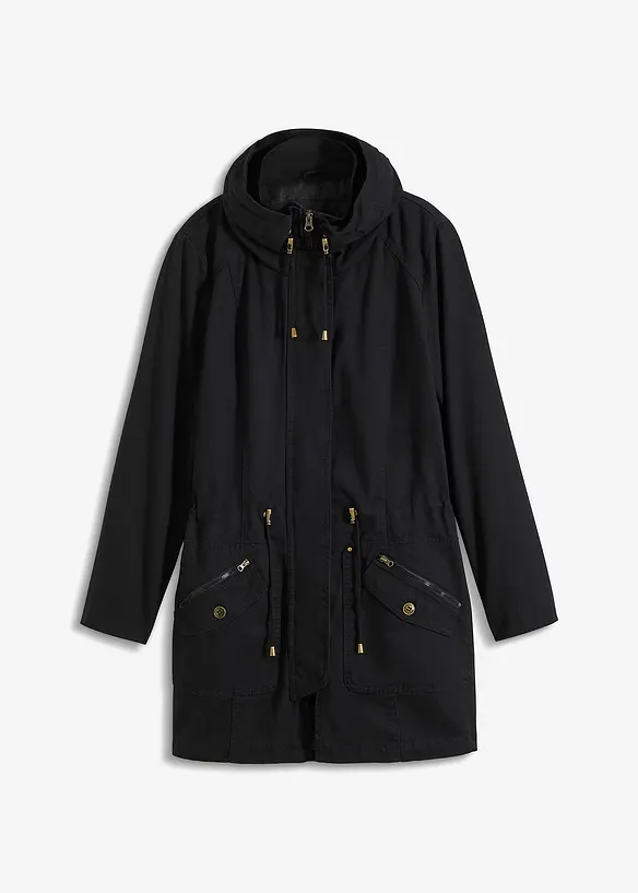 Baumwoll-Kurzparka mit Stehkragen, talliert, bonprix