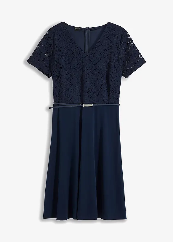 Minikleid mit Spitze und Gürtel, bonprix