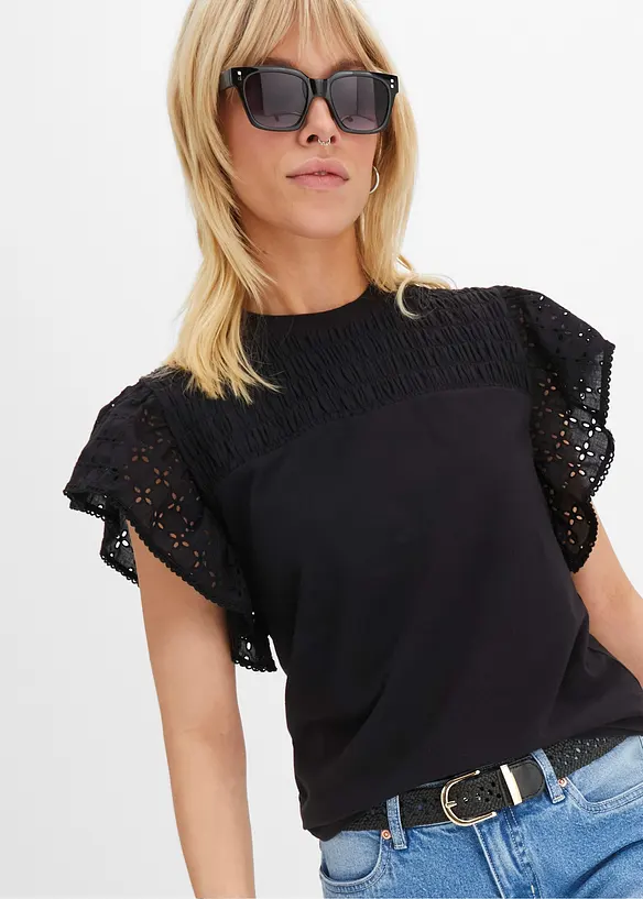 T-shirt à broderies anglaises, bonprix
